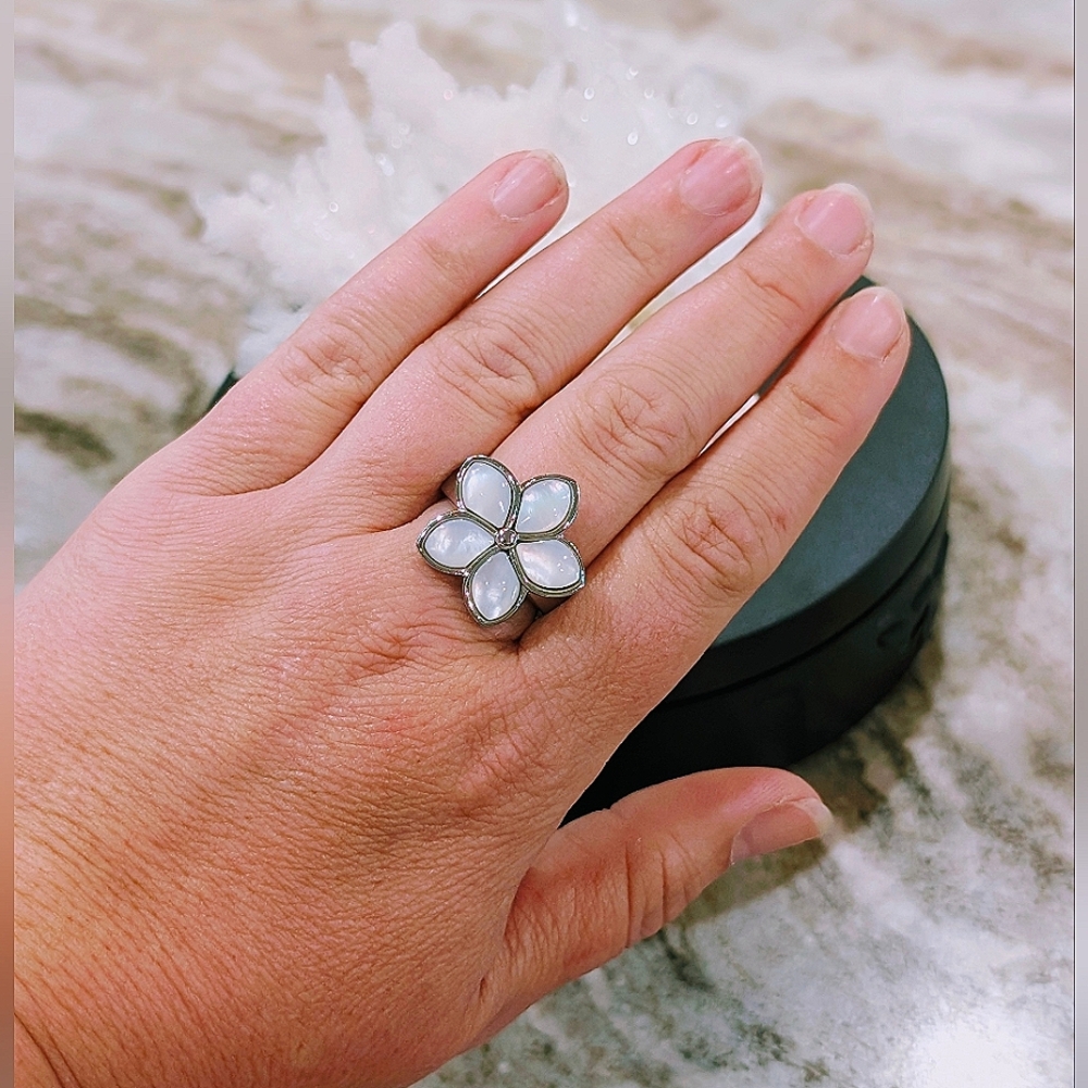White Moonstone Stainless-Steel Ring - Picture 6 of 10